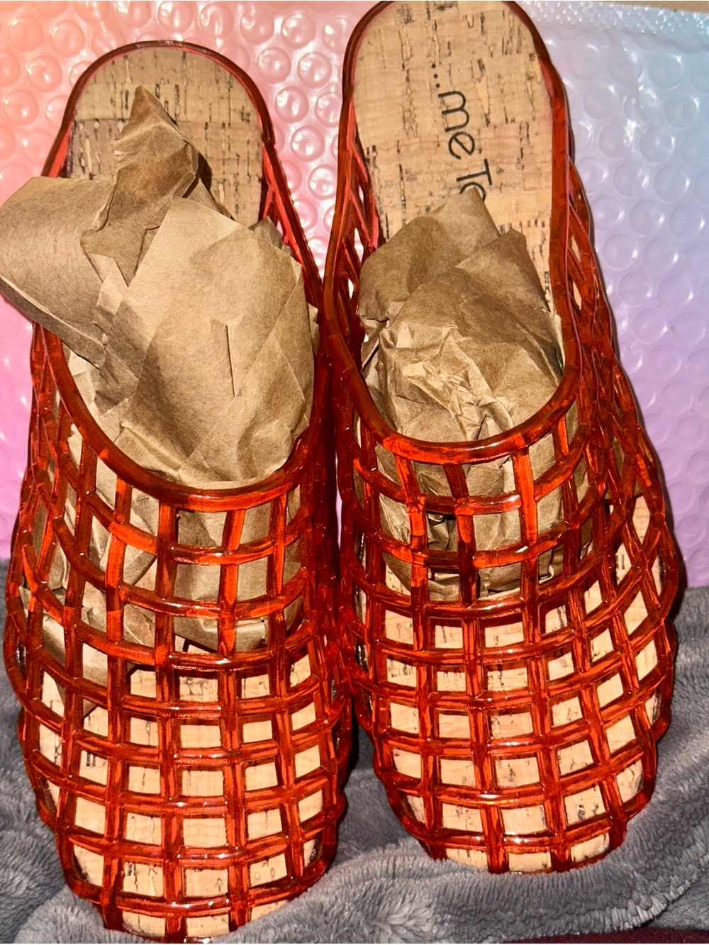 me too Orange Cage Mule Sandals